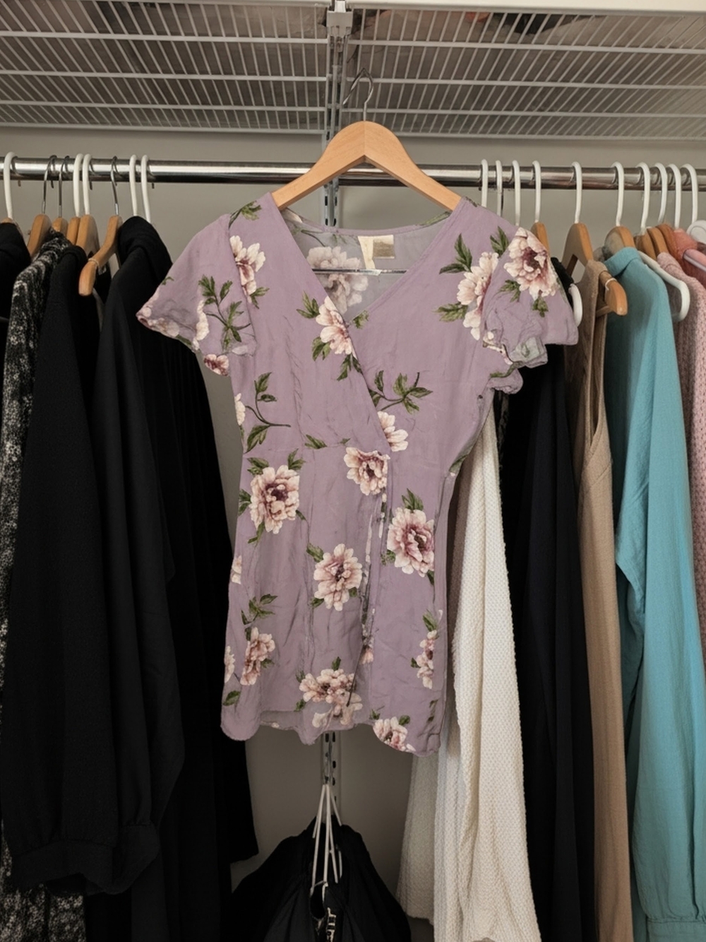 Floral Wrap Short-Sleeve Top - Lavender
